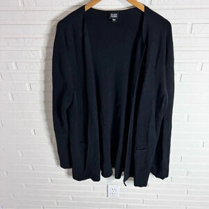 Eileen Fisher Black Open Stretch Silk Blend Long Cardigan, Women’s Size Large
